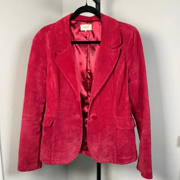 NEIMAN MARCUS EXCLUSIVE VINTAGE WOMEN'S RED LEATHER SUEDE BLAZER JACKET XL - Picture 13 of 13